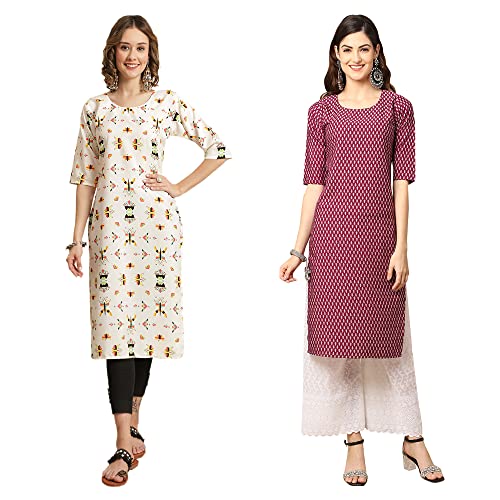 Image of Pinkmint Women's Crepe Digital Print Straight Kurta [Pack of 2]