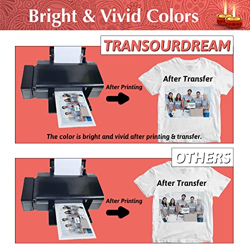 TransOurDream Light 6.0 - Iron on Heat Transfer Paper for Heat Press (5 Sheets, A4) Iron-on Transfers for Light T-Shirts Fabrics Printable Heat Transfer Vinyl for Inkjet Printer(TOD-L6-5)