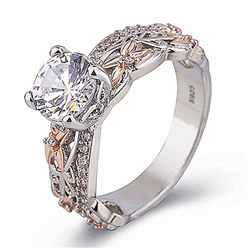 Rose Gold dichroic Zircon Ring Flower Fashion Ring Female 925 Ring (Beauty code6)