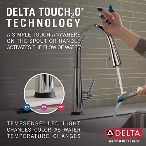 Image of Delta Essa Chrome Touch Kitchen Faucet with Pull Down Sprayer, Modern Single Hole Touch On Kitchen Sink Faucet, Single Handle, Chrome 9113T-DST
