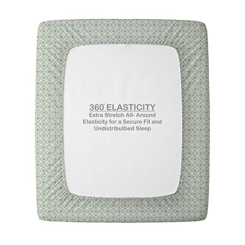 Image of Welspun ENZO Queen Size Fitted Bedsheet with 2 Pillow Covers | 360 Elastic | 100% Pure Cotton | 60 x 78 Inches | Soft, Breathable, Lightweight & Easy Care | Light Green