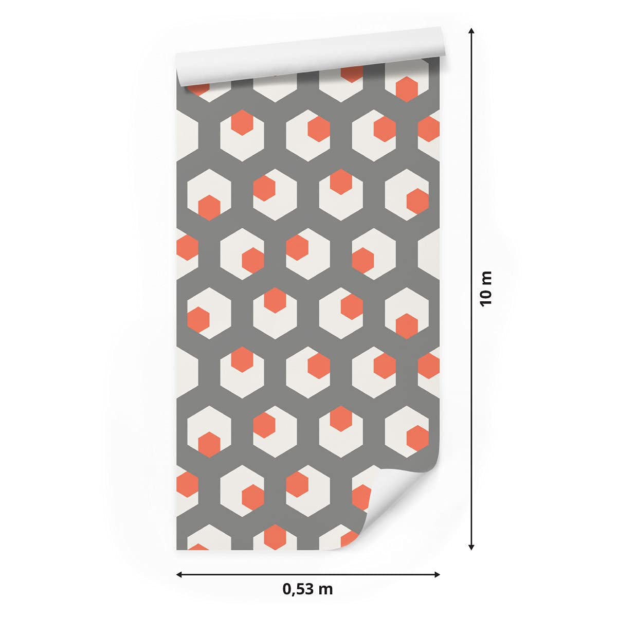Muralo Tapeta 10 m rolka tapety z włókniny, sześciokątne, minimalistyczne, mozaika, wzór geometryczny, tapeta z włókniny, 1000 x 53 cm, tapeta ścienna, do salonu, sypialni, nowoczesna dekoracja