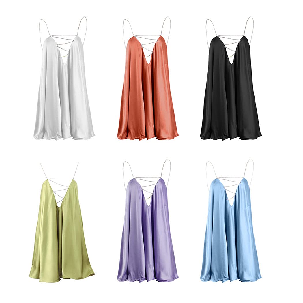 Sexy Kleid mit Kette aus Satin, niedriger Rücken, mit Kristall-Trägern und Hals, für Partys und Clubs., elfenbeinfarben, S