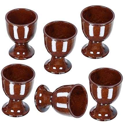 Image of Qimacplus Elevate Your Breakfast Experience Soft Boiled Egg Holder Set Stylish Ceramic Egg Cups Perfect Housewarming Gift Set of 2 (Brown)