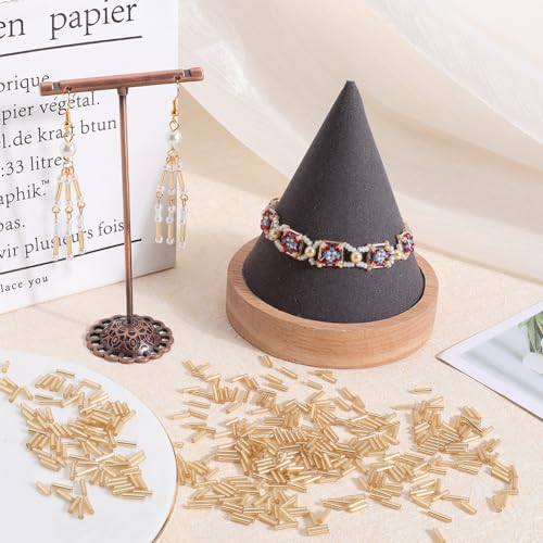SUNNYCLUE 1 Box 2207pcs Gold Bugle Beads Bulk Glass Bugle Seed Beads Small Long Round Opaque Tube Loose Spacer Craft Bead for Jewellery Making Beading Sewing Supplies Bracelet Necklace Earrings - Image 4
