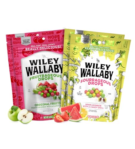Wiley Wallaby Licorice Candy Drops | Sourrageous and Fruitrageous Drops | 6 Ounce | 4 Pack