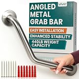 Vive Angled Shower Grab Bar (Supports 440lbs) - ADA Compliant Tub, Bathroom, Bathtub Safety Assist Rail for Handicap, Seniors, Elderly - 16in Grip Handle for Bath and Toilet - Brushed Nickel Finish