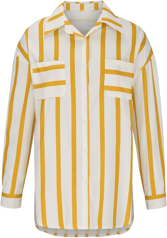 Image of ROYALICA Women's Orange & White Striped Cotton Blend Oversized Casual Shirt