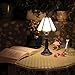MQYXH Small Tiffany Table Lamp Beige Stained Glass Desk Lamps 6X6X14 Inch Bronze Resin Base Antique Mini Accent Light