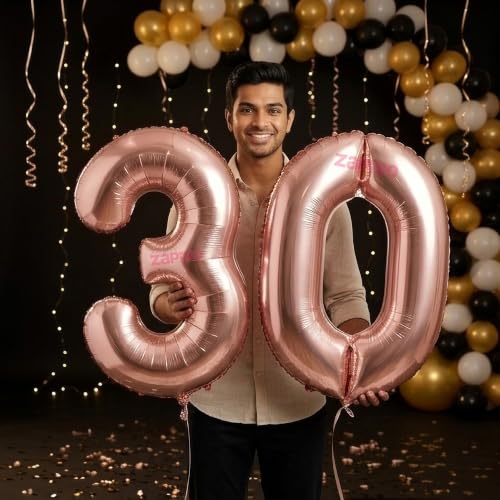 Image of Balloonistics Rose Gold 40-Inch Foil Number 30 Balloon - Helium or Air Fill for 30th Birthday, Anniversary, Retirement Party Decoration, Photo Booth Backdrop, Cake Table Decor