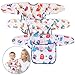Lictin Bavoir à Manchs Amovible Longues avec Poches, 3 Pcs Bavoir Etanches Tablier d'Allaitement Blouse de Peinture pour Bébé Enfant 6 à 24 Mois