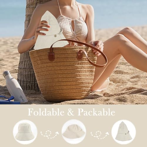 Image of SANNIDHI Sun Hats for Women Bucket Hat for Women, Wide Brim Summer UV Protection Beach Hat, Outdoor Casual Womens Hats with Chin Strap, Fashion Ladies