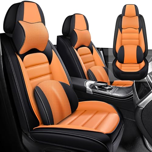 Image of Car Seat Cover Fit for Nissan 370Z 2009-2021,Compatible Airbag Non-Slip Waterproof Seat Cover,Car Seat Protector Premium Interior (Luxury 2 Seats,Black Orange)