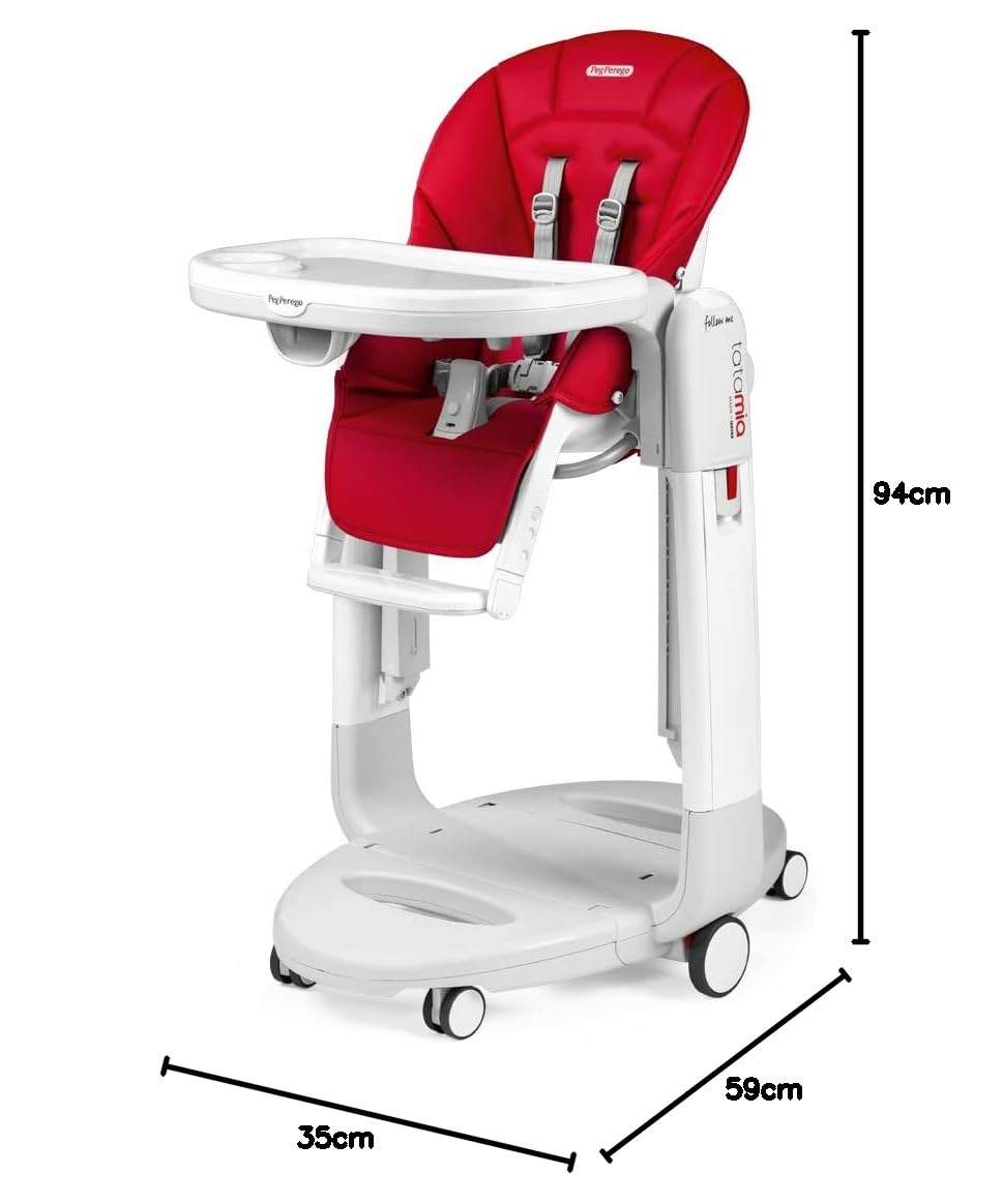 Peg Perego Tatamia follow me krzesełko dla niemowląt, wielofunkcyjne, leżaki, huśtawka, 6 kółek, składane, dla dzieci w wieku 0-3 lat (0-15 kg), truskawka