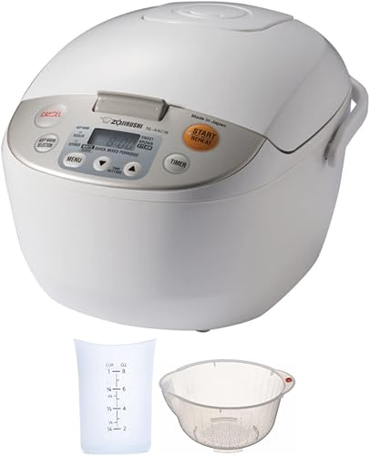 Zojirushi Micom - Olla de arroz y calentador 10 tazasBeige con cuenco de lavado de arrozescurridor y taza medidora de silicona 1 taza paquete 3
