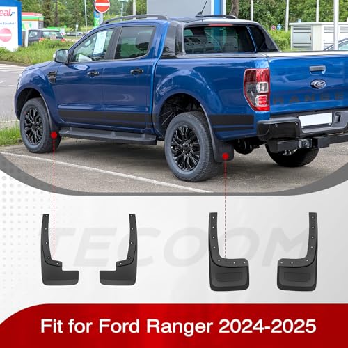 Image of Tecoom No Drill Mud Flaps for Ford Ranger 2024 2025, Not for Raptor, 4Pcs | Front and Rear Car Mudflaps Truck Vehicle Mud Guards Splash Guards Mudflaps Set, Black
