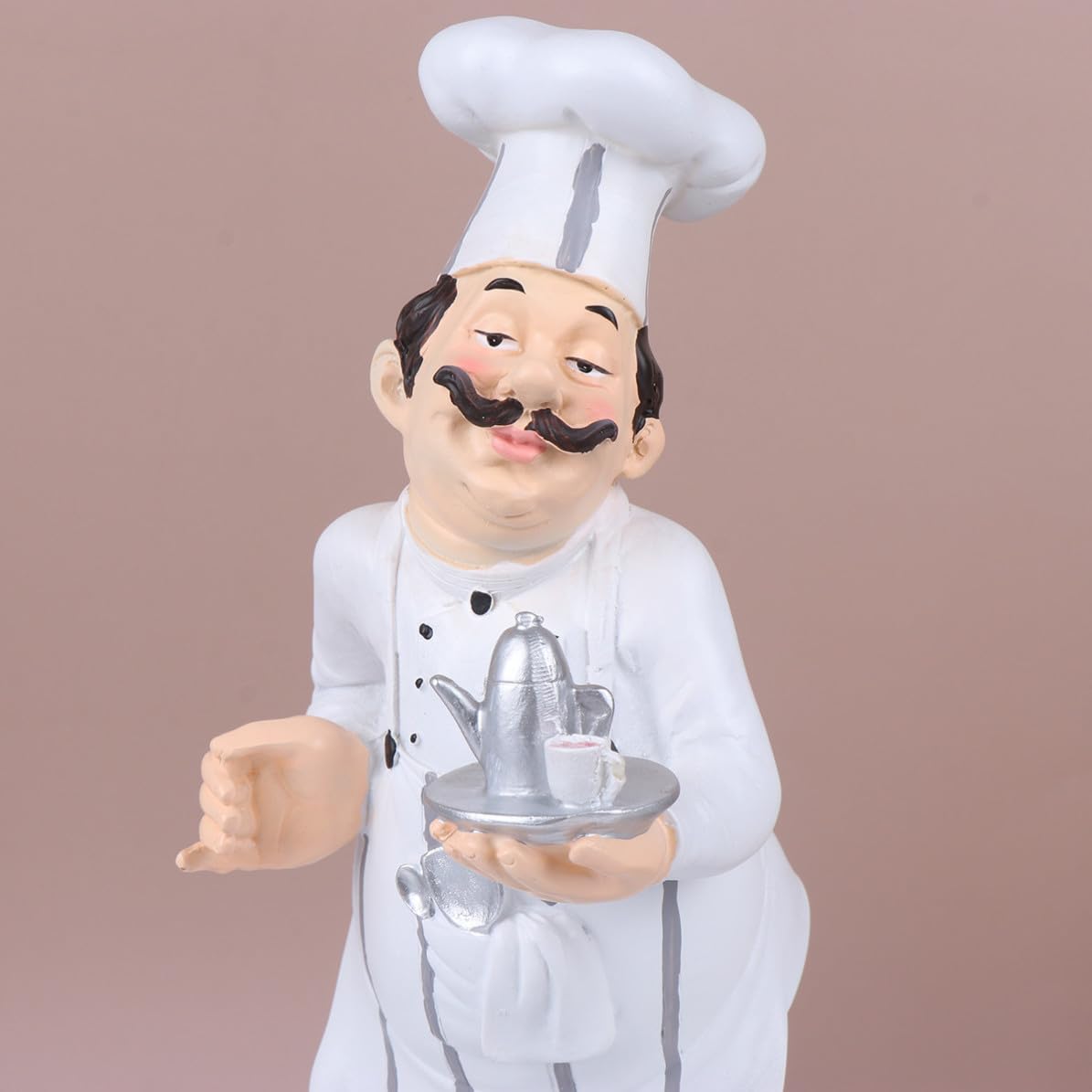 Statuetta Chef in Resina Stile Europeo Bianco, Decorazione Cucina Stabile e Divertente per Caffè e Pasticceria, Figura Chef da Tavolo Unica
