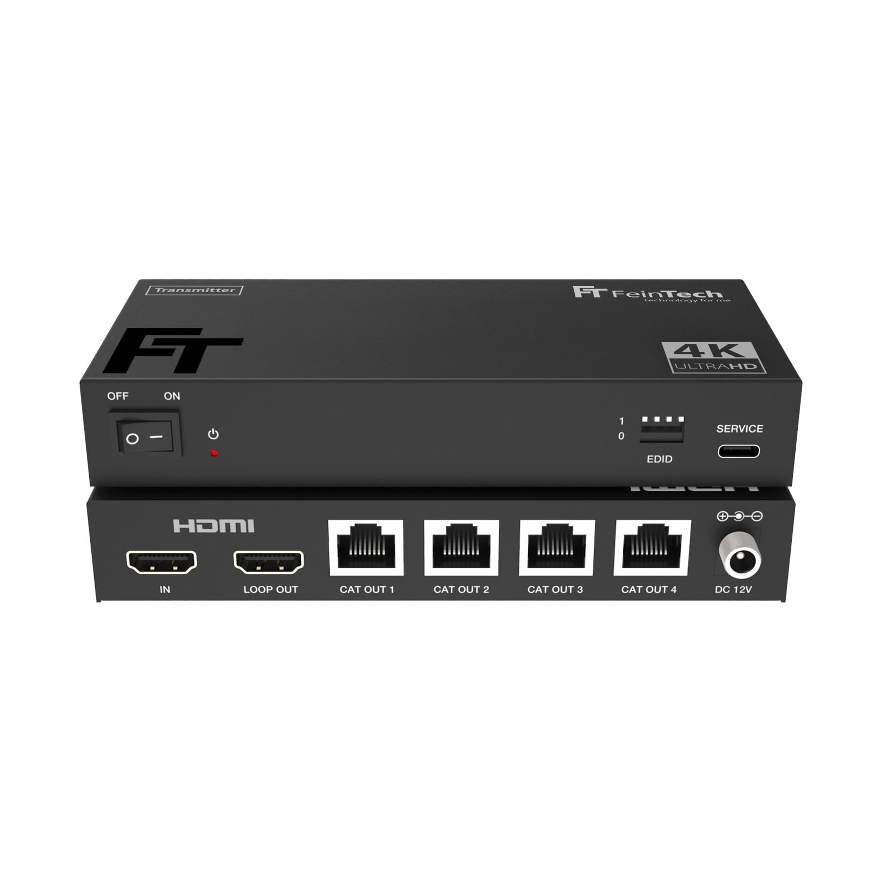 FeinTech SX430 HDMI 2.0 Splitter 1 in 4 Out + Loopthrough Extender 60 m Over CAT LAN 4K 60Hz