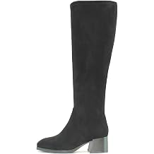ella Women's Knee High Stretch Fit Wide Calf Memory Foam Insole Block Wood Effect Heel Boots
