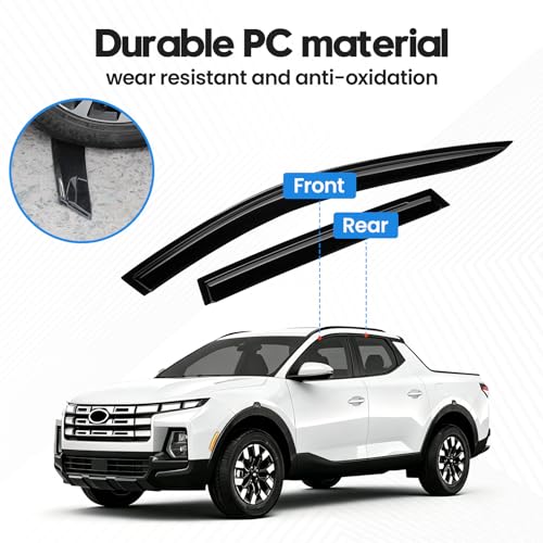 Image of Santa Cruz Rain Guards - Window Visors for Hyundai Santa Cruz 2022-2026, Out-Channel Side Window Rain Guards for Santa Cruz, 4PCS, Black, Car Accessories