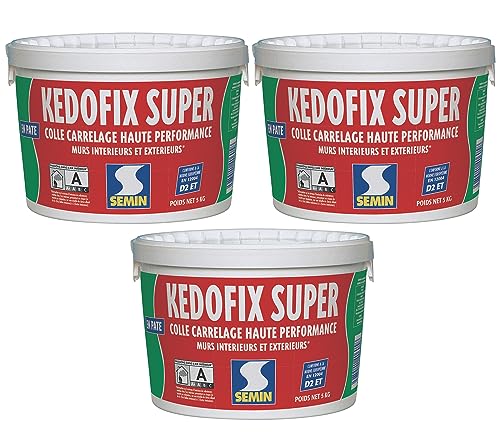 Colle pour Carrelage Haute Performance Kedofix Semin, Prêt à l'emploi, Intérieur/extérieur, seau de 5 kg, Lot de 3