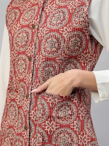 Image of Ravaiyaa - Attitude is everything Women's Floral Printed Reversible Quilted Jacket Coat Blazer Jacket Sleeve Less Waistcoat