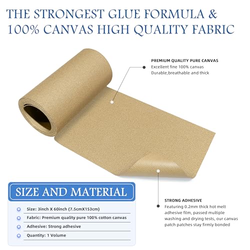 Image of KING MOUNTAIN Canvas Iron on Patch,3 inchx60 inch,Waterproof 100% Cotton Fabric Repair Patch,Used for Various Sofa,Tent,Clothes,Seats,Suitcases ( Flaxen)