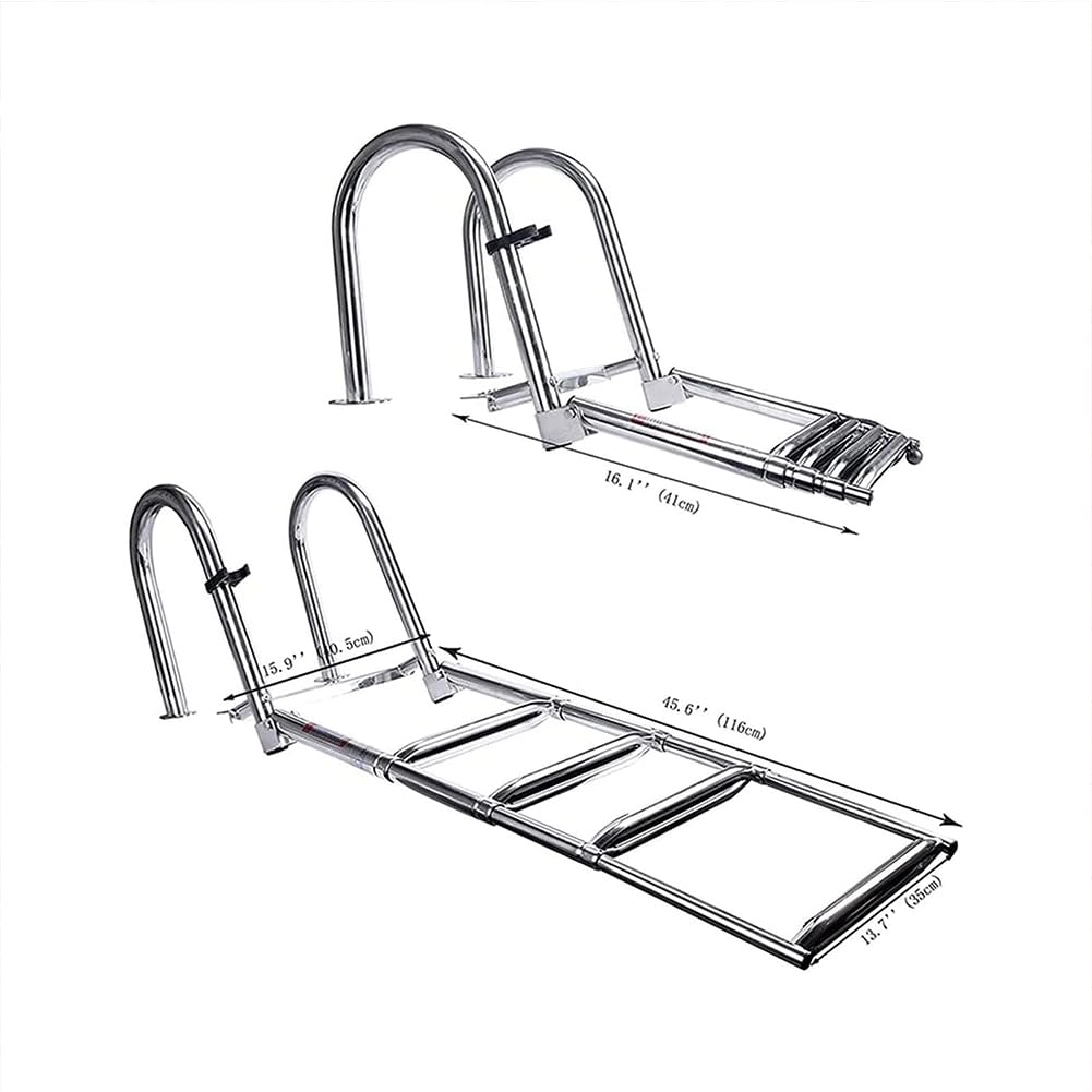 Échelle de piscine de 200 kg, 4 marches antidérapantes, en acier inoxydable, pliable, amovible, pour piscine hors sol ou ponton