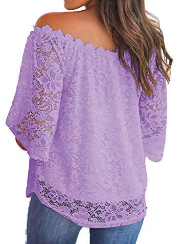 Image of MIHOLL Women's Lace Off Shoulder Tops Casual Loose Blouse Shirts