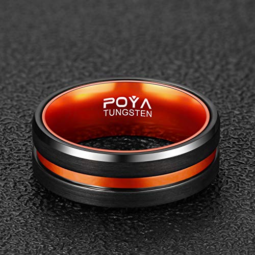 Ring Mens 8mm Black Plated Wedding Band Beveled Edges with Colored Aluminum Liner Interior4