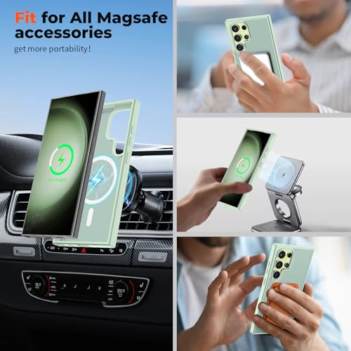 Image of SUPFINE Magnetic for Samsung Galaxy S23 Ultra Case, (Built-in Magnets) (Military Grade Drop Protection) Slim Translucent Shockproof Phone Case,Light Green