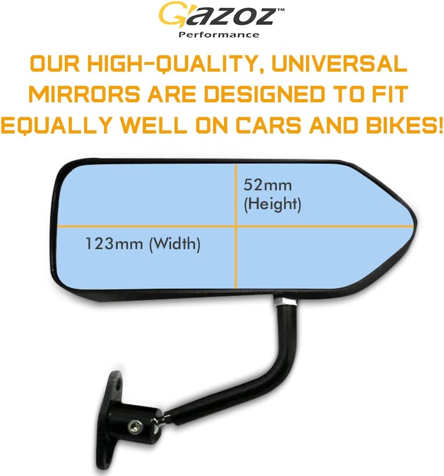 F1 style Black Side View Mirrors for Cars and Bikes- Universal Fit High Gloss Finish Side View Mirrors - 2 pieces.