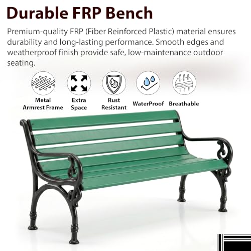 Image of BRISHI 3 Seater Cast Iron FRP Garden Bench for Indoor & Outdoor Park /Patio /Living Room /Terrace /Balcony (Green + Black)