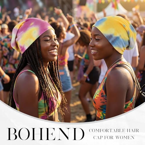 Image of Bohend Bohemian Beanie Hats Headwear Cap Stretch Non Slip Bandanas Sleep Turbans Hats for Women Men Close top Head Covering