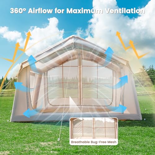 Image of ABORON Inflatable Camping Tent, 4 /6 /8 /10 /12 Person Easy Setup Blow Up Tent with Hand Pump, PU3000mm Waterproof 4 Season Glamping Tent for Outdoor Camping