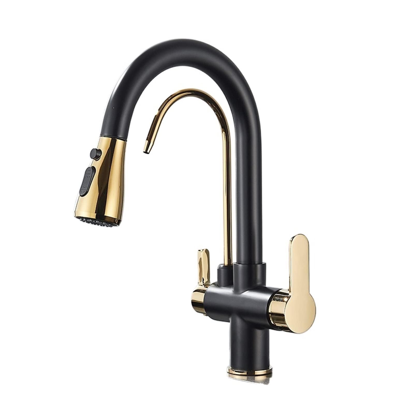 Robinet cuisine 3 voies noir et or pour éliminer les bouteilles et nettoyer facilement
