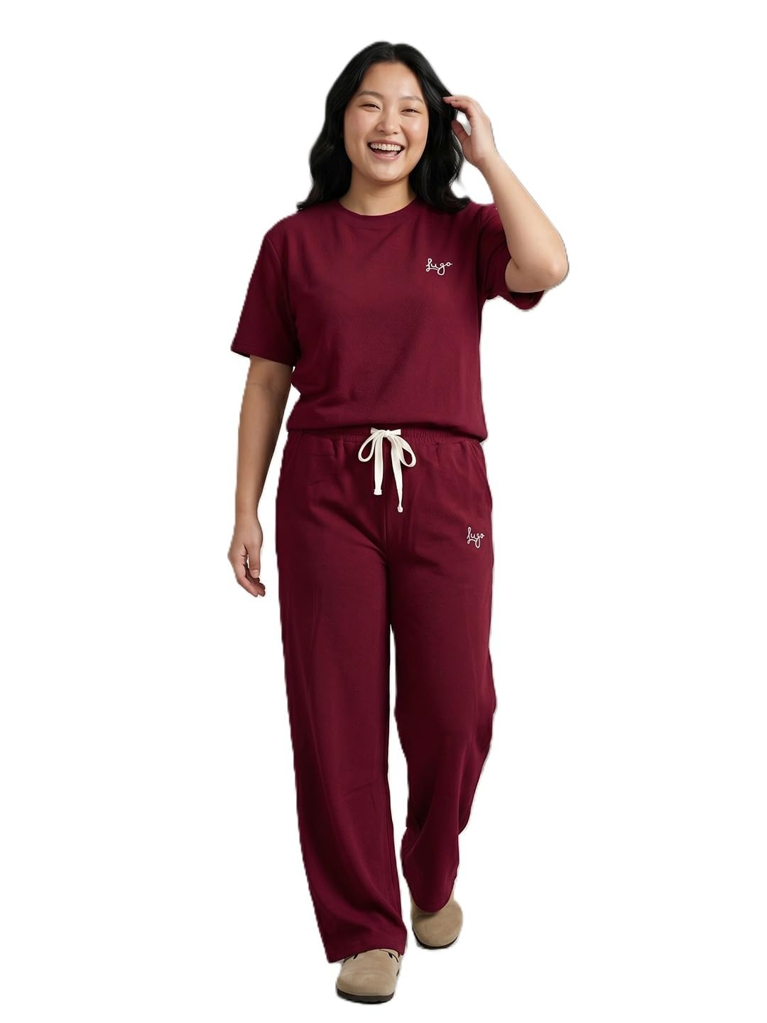 lugo Women's Solid Cotton Blend T-Shirt & Trouser Co-Ord Set | Round Neck Half Sleeve Top with Matching Pants | Casual Two-Piece Outfit for Women&Girls-picture-28