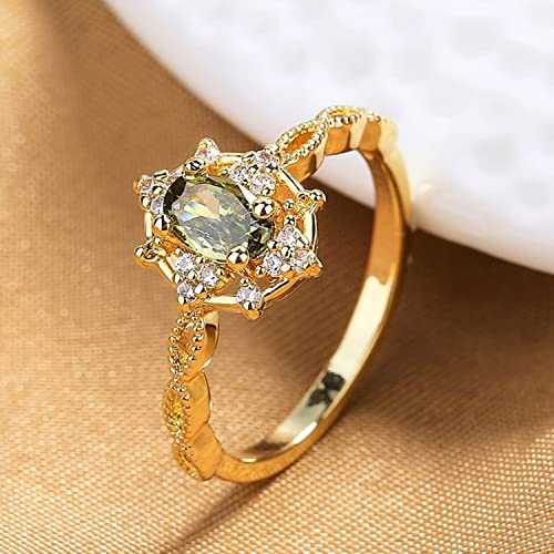 Gold Plated 925 Sterling Silver Vintage Court Style Ring for Her, Gemstone Birthstone Green Peridot CZ Ring Dainty Promise Rings for Women4