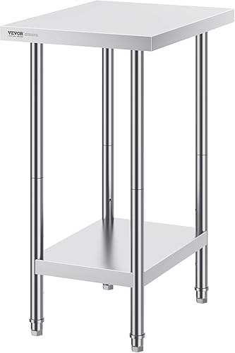 Miniatura 9 de VEVOR Mesa de preparación de acero inoxidable, 24 x 18 x 34 pulgadas, capacidad de carga de 640 libras, mesa de trabajo de metal resistente con 3