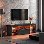 HOOBRO LED TV Stand with Power Outlets to 65 inch TV, Gaming Entertainment Center with Glass Shelves and Large Drawer, Modern Media TV Console Table for Living Room Bedroom, Black BB14UDDS01G1 - Image 4