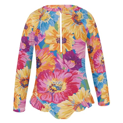ALAZA Toddler Swimsuit Girl Bathing Suit Swimwear Rash Guard Oilpainting Flower Long Sleeve 3T2