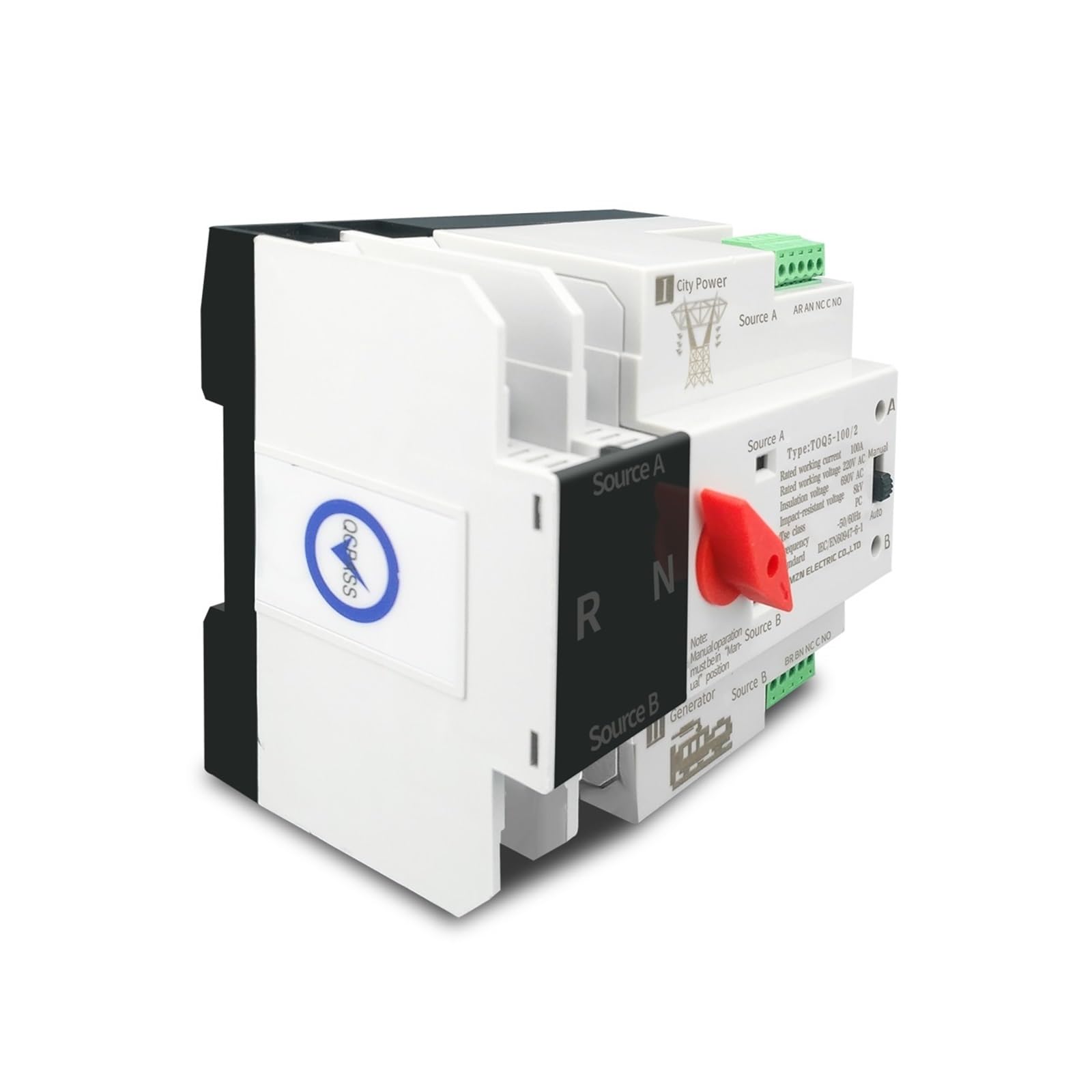 Commutateur de transfert automatique à double puis Rail Din monophasé ATS 220V double puissance transfert automatique sélecteur électrique commutateurs ininterrompus 2P 63A 100A 125A ( Size : 230V , C