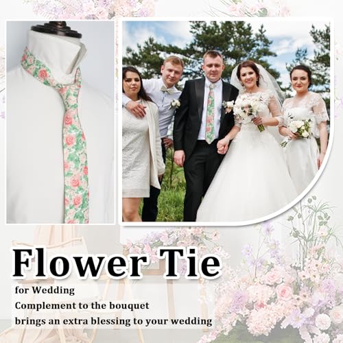 Image of Luckyvestir Ties for Men, Sage Green Cotton Floral Tie 2.76 inch Flower Printed Men's Neckties for Wedding /Groomsmen /Suit /Party