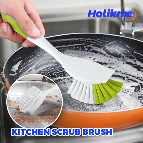 Image of Holikme Cleaning Brush Set, Scouring Pad for Cleaning, Groove Gap Brushes for Pot, Pan, Kitchen Sink, Wire Brushes (Amarillo)