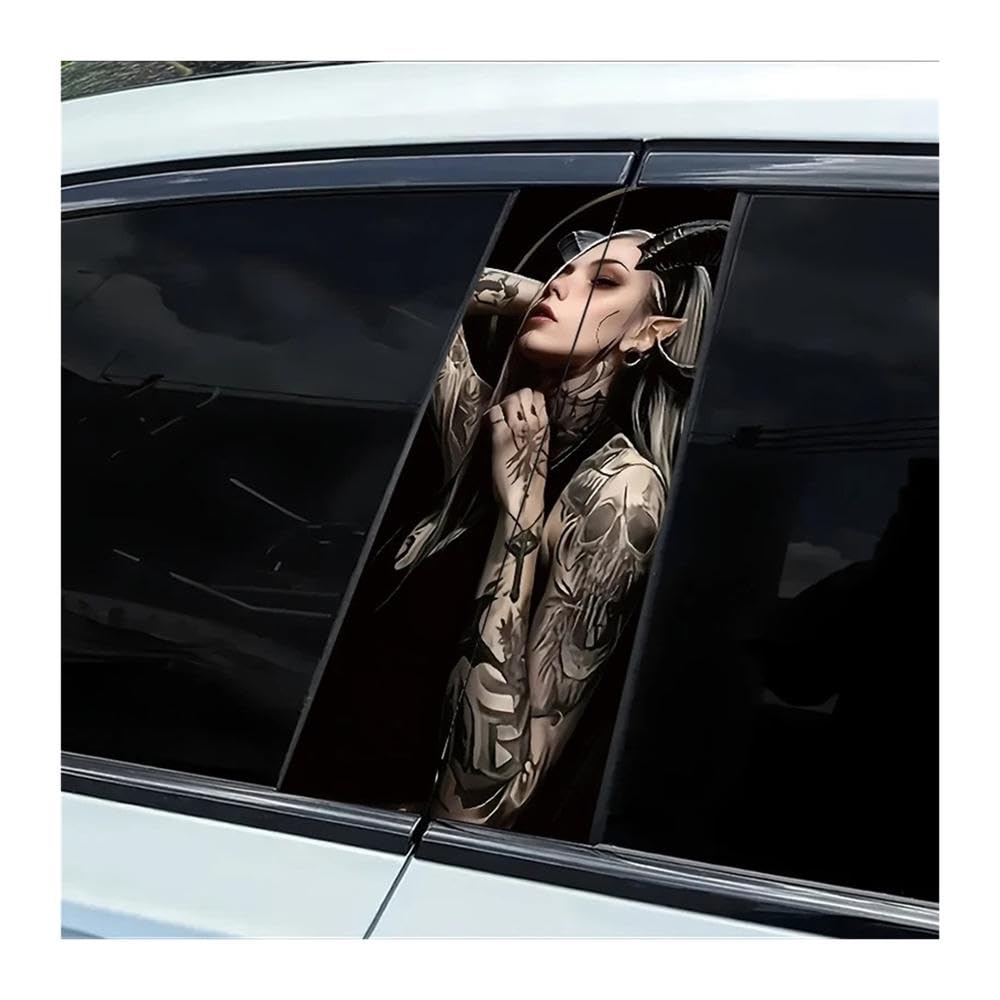 Decorative Items 2 Pieces of Car Center Pillar Sticker Demon Girl Vinyl Protective Film