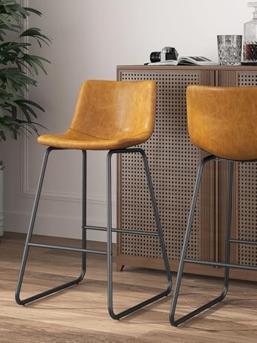 Image of 26in Bar Stools Counter Height Chairs Set of 4 (Whiskey Brown)