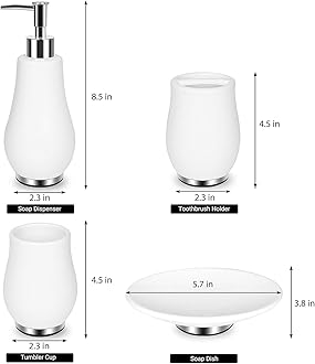 RQYIXI Bathroom Accessories Set 4 Pcs Toothbrush Holder Soap Dispenser Ceramic Bathroom Accessory Set with Toothbrush Cup Soap Dish Tumbler White