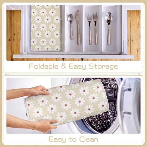 Image of Domensi 2 Pcs Daisy Microfiber Dish Drying Mat Absorbent Reusable Washable Extra Large Kitchen Counter Beige Draining Mat Diamond Pad for Coffee Bar Kitchen Decor 18x24 Inch