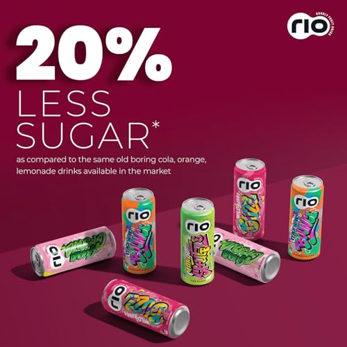Image of Rio Raw Mango Bubbly Fruit Drink Can | Soft Drink | Exotic Fruit Juice + Fizz | Rich In Vitamin C and Honey | Pack of 24 | 250 ml