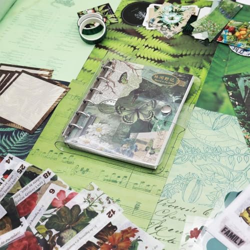 Image of GDNK Scrape Book Kit Scrapbooking Kit Vintage Journal Scrapbook Pack DIY Paper Stickers, Craft Kits Notebook, Collage Album Aesthetic Sticker Journaling Scrapbook Photo Album (Green Butterfly New)